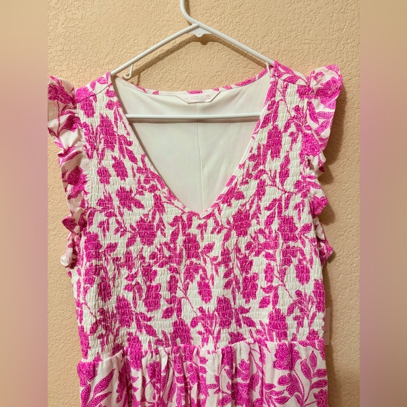 Lauren Conrad- Pink Floral V-Neck Sleeveless Midi Dress Size- XXL - Picture 2 of 5